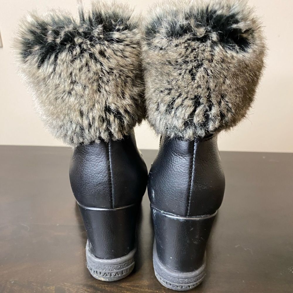 Aquatalia black wedge platform side zip fur cuff boots, size 5 - Picture 15 of 16